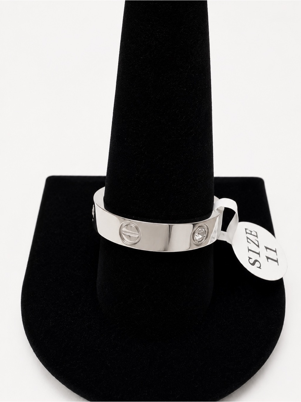 Silver Screw Motif CZ Band Ring Size 11 | Stainless Steel | Tarnish Resistant